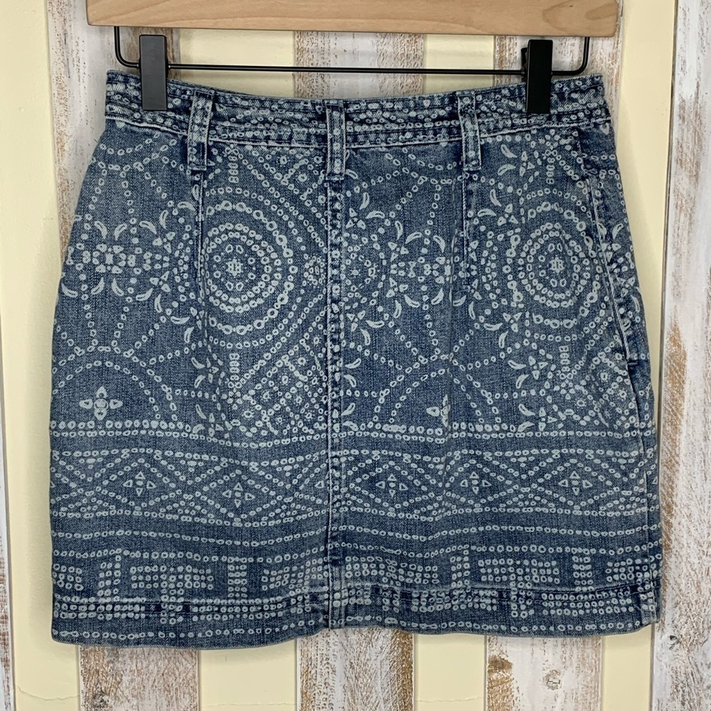 Free People Tribal Print Denim Mini Button Skirt - Picture 4 of 11